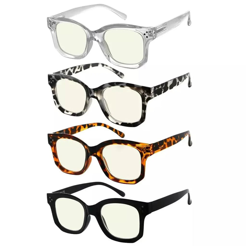 eyekeeper.com 4 Pack Thicker Frame Square Blue Light Filter Readers UVR2002 Eyeglasses