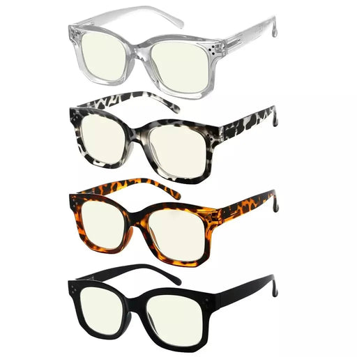eyekeeper.com 4 Pack Thicker Frame Square Blue Light Filter Readers UVR2002 Eyeglasses
