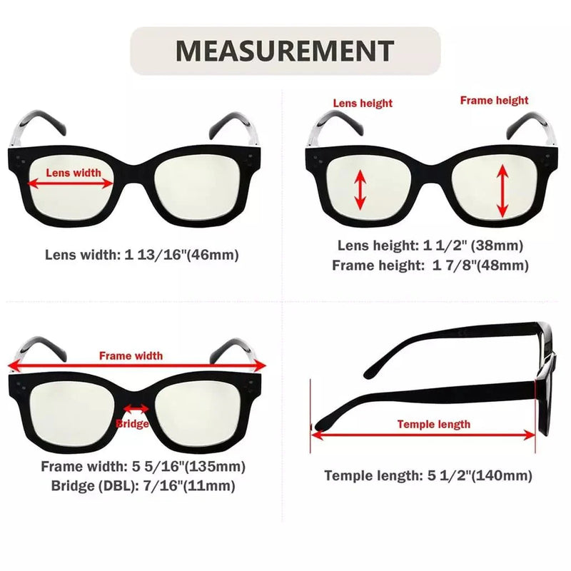 eyekeeper.com 4 Pack Thicker Frame Square Blue Light Filter Readers UVR2002 Eyeglasses