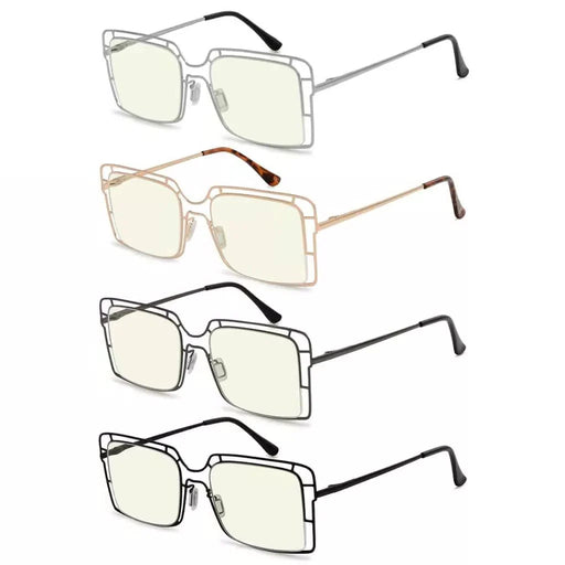 eyekeeper.com 4 Pack Thin Metal Hollow Blue Light Filter Readers UV2301 Eyeglasses