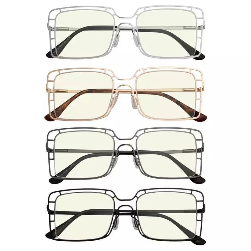 eyekeeper.com 4 Pack Thin Metal Hollow Blue Light Filter Readers UV2301 Eyeglasses
