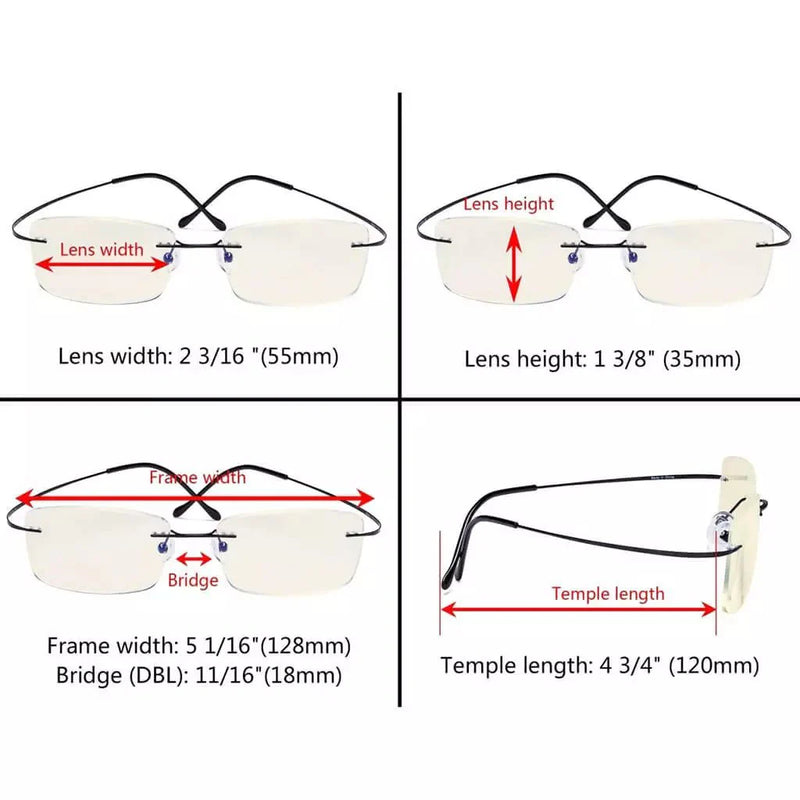 eyekeeper.com 4 Pack Titanium Rimless Blue Light Filter Reading Glasses UVR1509 Eyeglasses