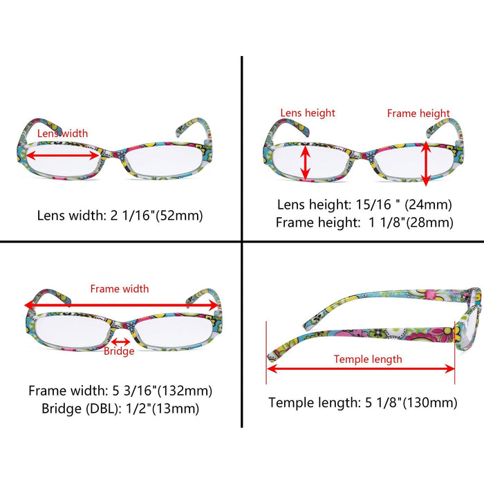 Eyekeeper - 4 Pack Small Lens Floral Pattern Reading Glasses R9104F