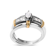 Bids.com 14K Yellow and White Gold 1/3 Cttw Marquise Diamond Cocktail Engagement Ring Set (H-I Color, SI1-SI2 Clarity) - Size 7 Rings