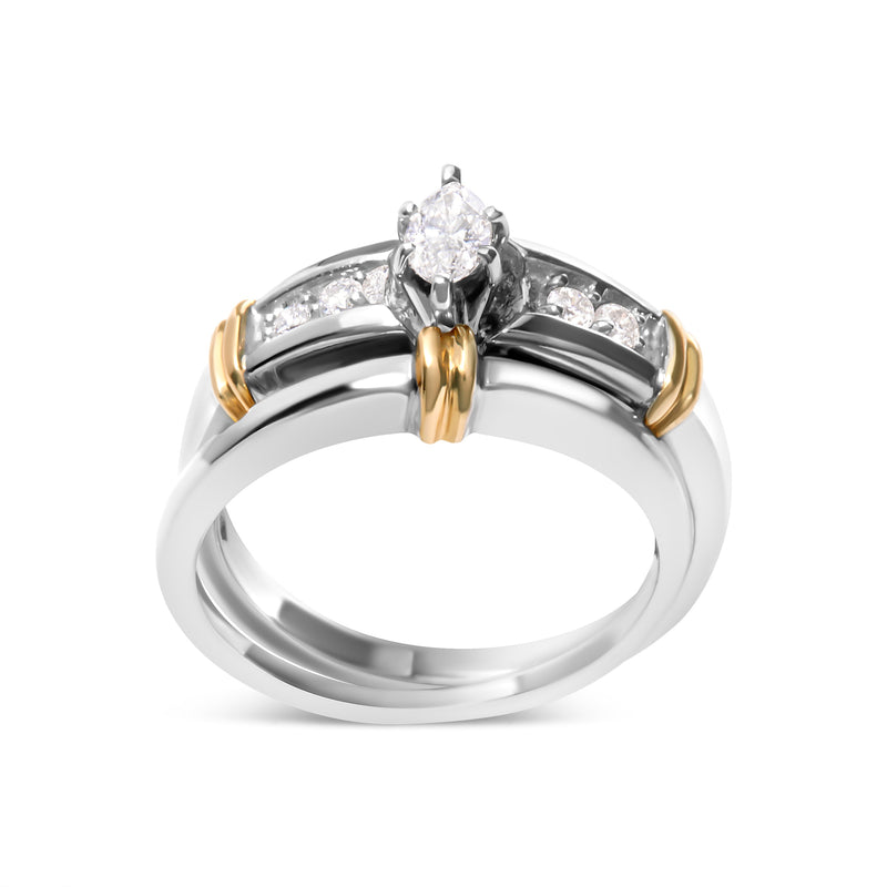 Bids.com 14K Yellow and White Gold 1/3 Cttw Marquise Diamond Cocktail Engagement Ring Set (H-I Color, SI1-SI2 Clarity) - Size 7 Rings
