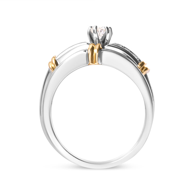 Bids.com 14K Yellow and White Gold 1/3 Cttw Marquise Diamond Cocktail Engagement Ring Set (H-I Color, SI1-SI2 Clarity) - Size 7 Rings