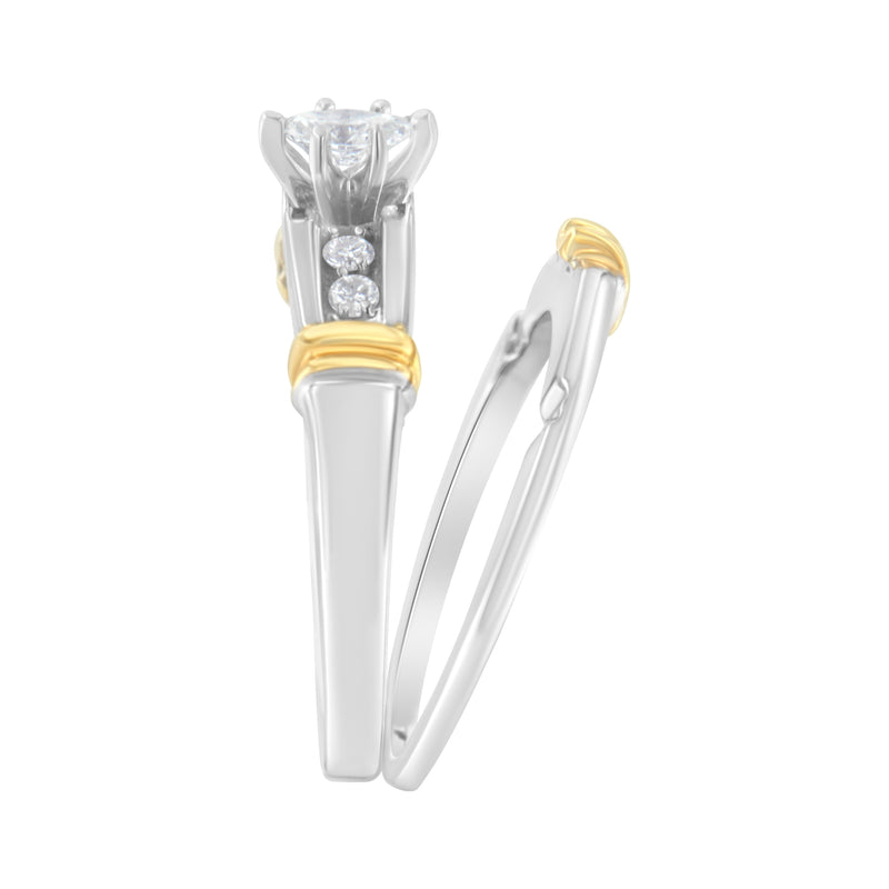 Bids.com 14K Yellow and White Gold 1/3 Cttw Marquise Diamond Cocktail Engagement Ring Set (H-I Color, SI1-SI2 Clarity) - Size 7 Rings