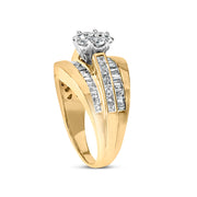 Bids.com 14K Yellow Gold 2-1/3 Cttw Diamond Cluster Channel Set Chevron Shaped Engagement Ring (H-I Color, SI1-SI2 Clarity) - Ring Size 7 Rings