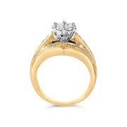 Bids.com 14K Yellow Gold 2-1/3 Cttw Diamond Cluster Channel Set Chevron Shaped Engagement Ring (H-I Color, SI1-SI2 Clarity) - Ring Size 7 Rings