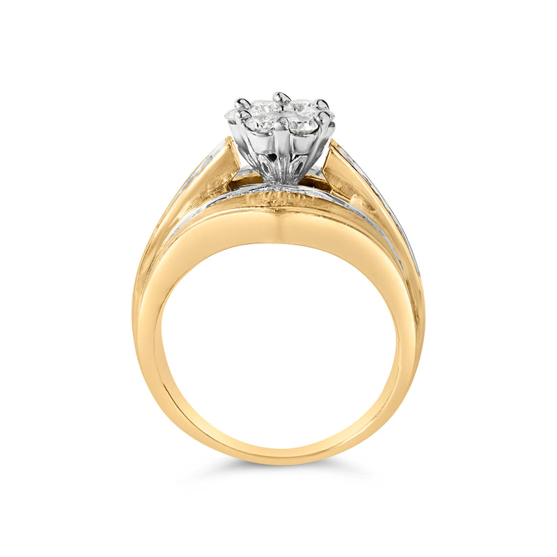 Bids.com 14K Yellow Gold 2-1/3 Cttw Diamond Cluster Channel Set Chevron Shaped Engagement Ring (H-I Color, SI1-SI2 Clarity) - Ring Size 7 Rings