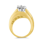 Bids.com 14K Yellow Gold 2-1/3 Cttw Diamond Cluster Channel Set Chevron Shaped Engagement Ring (H-I Color, SI1-SI2 Clarity) - Ring Size 7 Rings