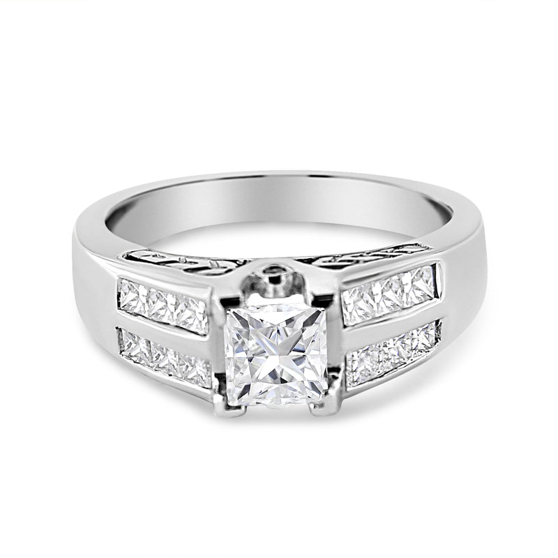 Bids.com 14K White Gold 1 1/4 Cttw Princess Cut Diamond Channel Set Engagement Ring (H-I Color, SI1-SI2 Clarity) - Ring Size 7 Rings