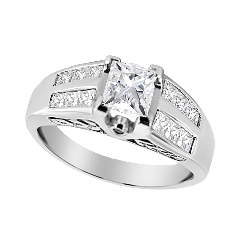 Bids.com 14K White Gold 1 1/4 Cttw Princess Cut Diamond Channel Set Engagement Ring (H-I Color, SI1-SI2 Clarity) - Ring Size 7 Rings