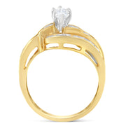 Bids.com 14KT Two-Toned Gold Marquise, Baguette and Round Cut Diamond Bypass Ring (1 cttw, H-I Color, SI1-SI2 Clarity) (Size 7) Rings