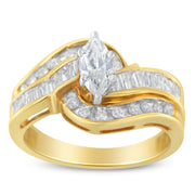Bids.com 14KT Two-Toned Gold Marquise, Baguette and Round Cut Diamond Bypass Ring (1 cttw, H-I Color, SI1-SI2 Clarity) (Size 7) Rings