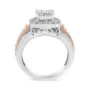 Bids.com 14K White and Rose Gold 1 1/8 Cttw Princess and Round-Cut Diamond Art Deco Style Triple Shank Halo Cocktail Ring (I-J Color, SI2-I1 Clarity) - Size 7 Rings