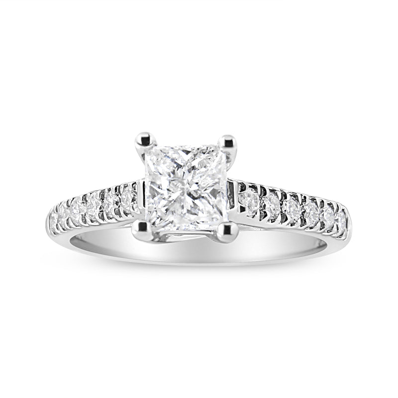 Bids.com 14K White Gold 1 1/5 Cttw 4-Prong Set Princess Diamond Classic Engagement Ring (I1-I2 Color, H-I Clarity) Ring Size 7 Rings