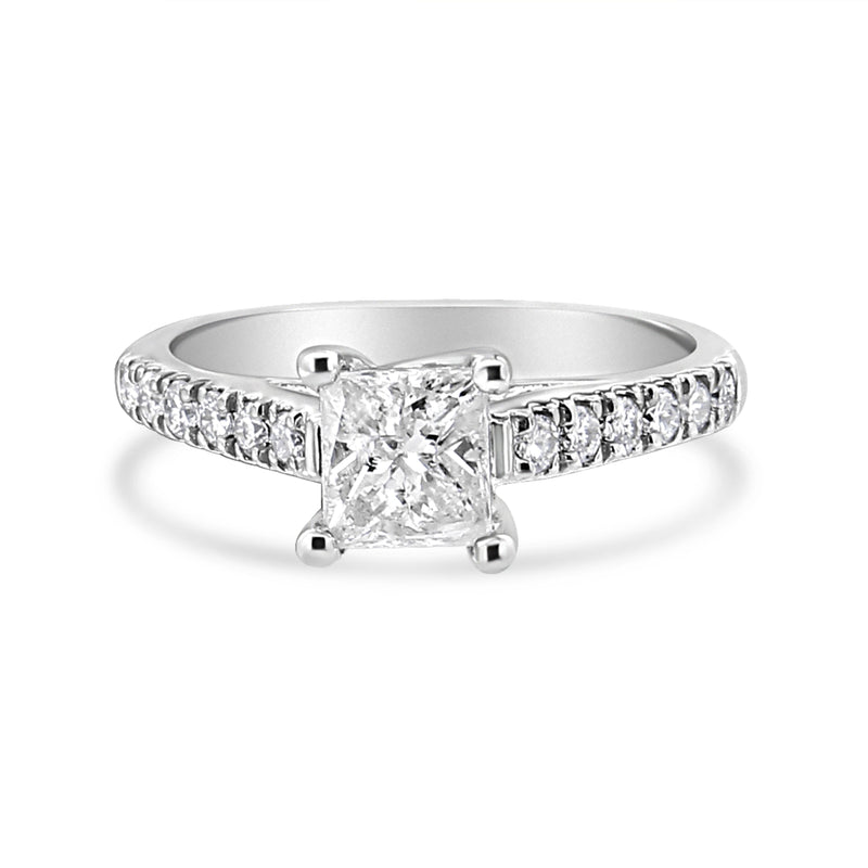 Bids.com 14K White Gold 1 1/5 Cttw 4-Prong Set Princess Diamond Classic Engagement Ring (I1-I2 Color, H-I Clarity) Ring Size 7 Rings