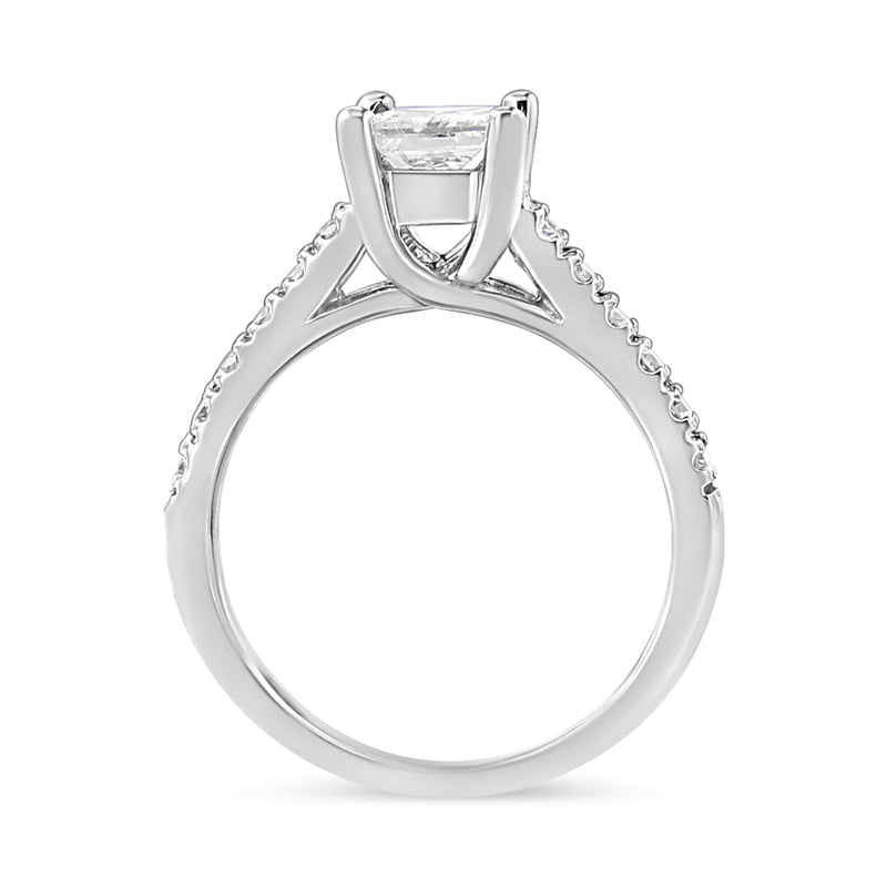 Bids.com 14K White Gold 1 1/5 Cttw 4-Prong Set Princess Diamond Classic Engagement Ring (I1-I2 Color, H-I Clarity) Ring Size 7 Rings