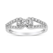 Bids.com 10K White Gold 1/2 Cttw Round Cut Diamond Three Stone Split Shank Band Ring (H-I Color, SI1-SI2 Clarity) - Size 6 Rings