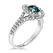 Bids.com 14K White Gold 1-1/3 Cttw White & Blue Diamond Interweaving Double Halo Cocktail Statement Ring (G-H and Fancy Blue Color, SI2-I1 Clarity) - Size 6 Rings