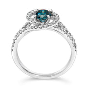 Bids.com 14K White Gold 1-1/3 Cttw White & Blue Diamond Interweaving Double Halo Cocktail Statement Ring (G-H and Fancy Blue Color, SI2-I1 Clarity) - Size 6 Rings