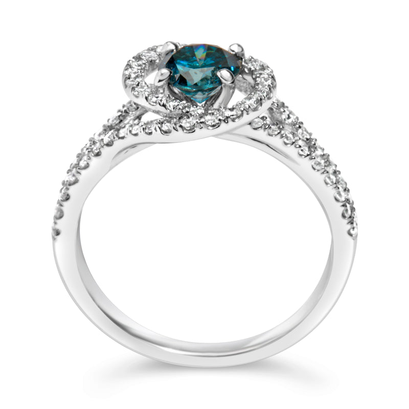 Bids.com 14K White Gold 1-1/3 Cttw White & Blue Diamond Interweaving Double Halo Cocktail Statement Ring (G-H and Fancy Blue Color, SI2-I1 Clarity) - Size 6 Rings