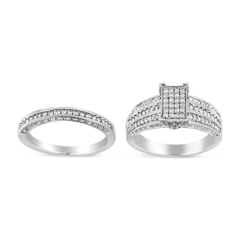 Bids.com .925 Sterling Silver 3/4 Cttw Prong Set Round Diamond Composite Engagement Ring and Band Set (I-J Color, I3 Clarity) - Size 6.5 Rings