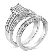 Bids.com .925 Sterling Silver 3/4 Cttw Prong Set Round Diamond Composite Engagement Ring and Band Set (I-J Color, I3 Clarity) - Size 6.5 Rings