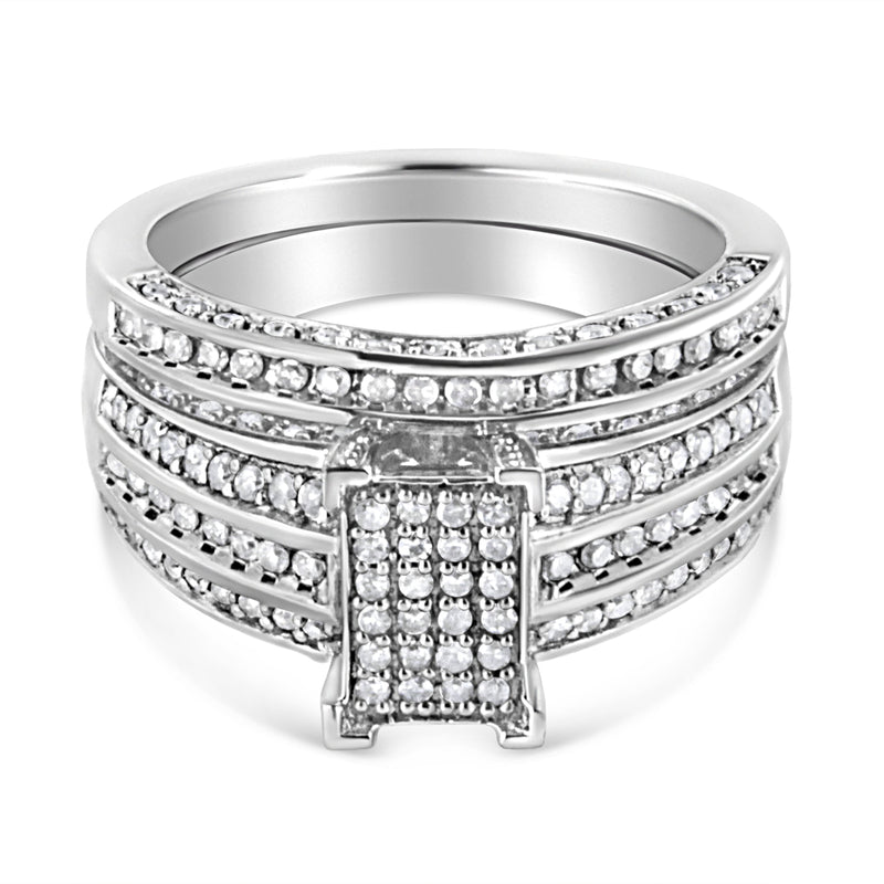 Bids.com .925 Sterling Silver 3/4 Cttw Prong Set Round Diamond Composite Engagement Ring and Band Set (I-J Color, I3 Clarity) - Size 6.5 Rings