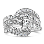 Bids.com .925 Sterling Silver 1/3 Cttw Round Diamond Crisscross Engagement Ring Bridal Set (H-I Color, I1-I2 Clarity ) - Size 7 Rings