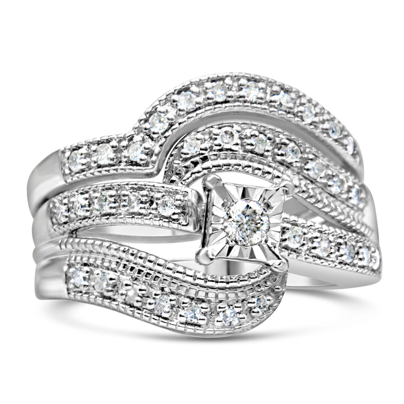 Bids.com .925 Sterling Silver 1/3 Cttw Round Diamond Crisscross Engagement Ring Bridal Set (H-I Color, I1-I2 Clarity ) - Size 7 Rings