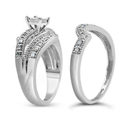 Bids.com .925 Sterling Silver 1/3 Cttw Round Diamond Crisscross Engagement Ring Bridal Set (H-I Color, I1-I2 Clarity ) - Size 7 Rings