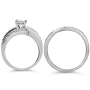 Bids.com .925 Sterling Silver 1/3 Cttw Round Diamond Crisscross Engagement Ring Bridal Set (H-I Color, I1-I2 Clarity ) - Size 7 Rings