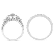 Bids.com .925 Sterling Silver 1/3 Cttw Diamond 7 Stone Cluster and Halo Engagement Ring and Wedding Band Set (I-J Color, I1-I2 Clarity) - Size 7 Rings