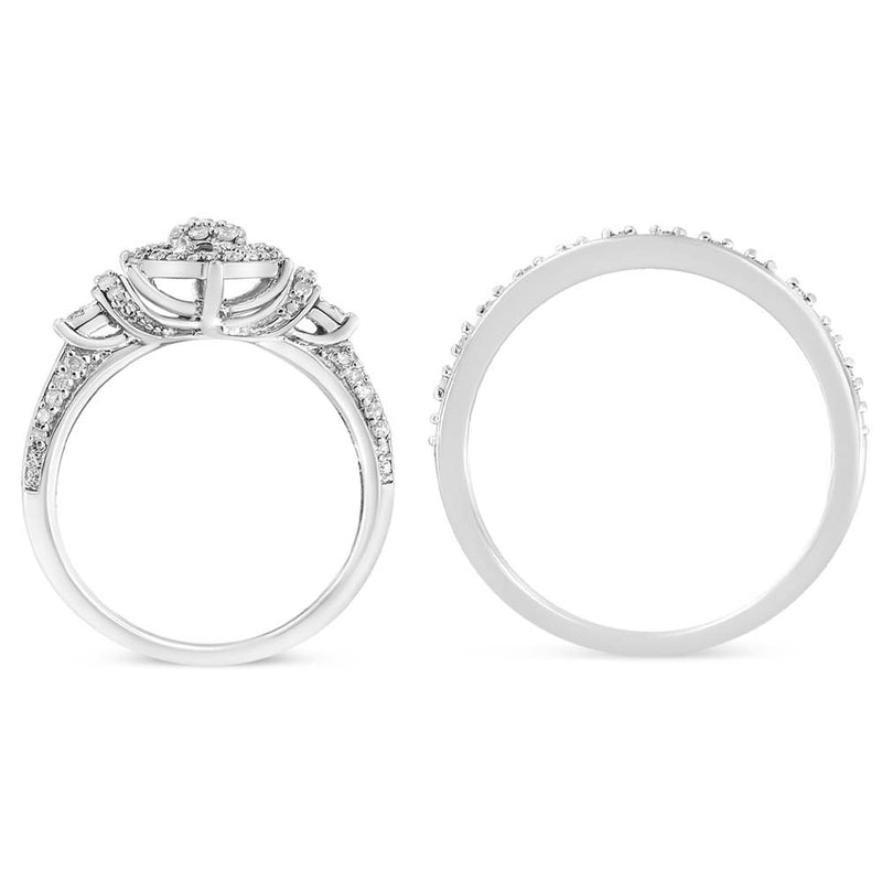 Bids.com .925 Sterling Silver 1/3 Cttw Diamond 7 Stone Cluster and Halo Engagement Ring and Wedding Band Set (I-J Color, I1-I2 Clarity) - Size 7 Rings