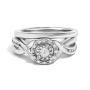 Bids.com .925 Sterling Silver 1/7 Cttw Diamond Halo Bypass Engagement Ring and Wedding Band Set (I-J Color, I3 Clarity)- Size 7 Rings