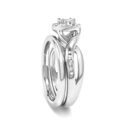 Bids.com .925 Sterling Silver 1/7 Cttw Diamond Halo Bypass Engagement Ring and Wedding Band Set (I-J Color, I3 Clarity)- Size 7 Rings