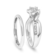 Bids.com .925 Sterling Silver 1/7 Cttw Diamond Halo Bypass Engagement Ring and Wedding Band Set (I-J Color, I3 Clarity)- Size 7 Rings