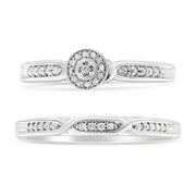 Bids.com .925 Sterling Silver Diamond Accent Frame Twist Shank Bridal Set Ring and Band (I-J Color, I3 Clarity) - Size 7 Rings
