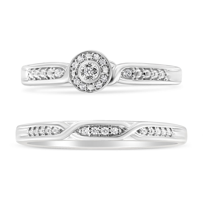 Bids.com .925 Sterling Silver Diamond Accent Frame Twist Shank Bridal Set Ring and Band (I-J Color, I3 Clarity) - Size 7 Rings