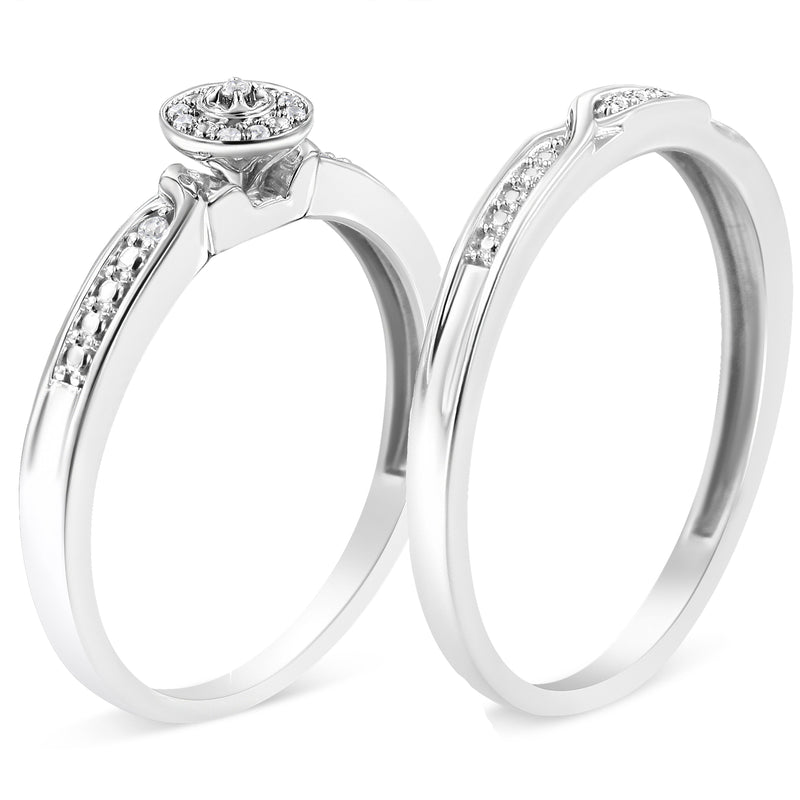 Bids.com .925 Sterling Silver Diamond Accent Frame Twist Shank Bridal Set Ring and Band (I-J Color, I3 Clarity) - Size 7 Rings
