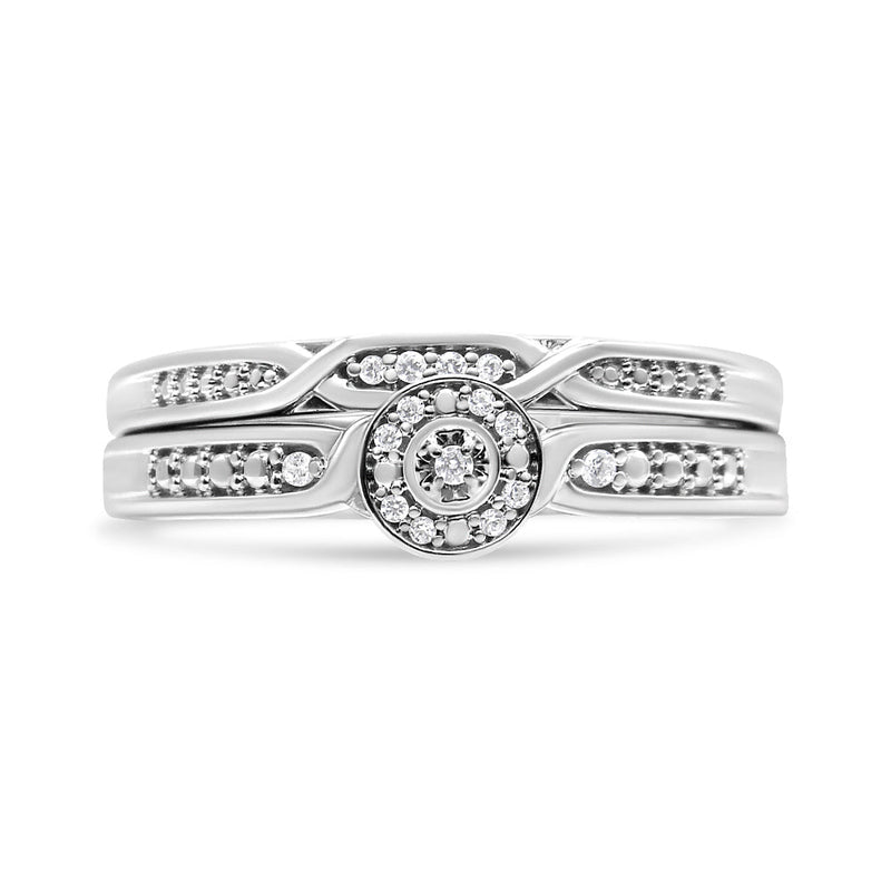 Bids.com .925 Sterling Silver Diamond Accent Frame Twist Shank Bridal Set Ring and Band (I-J Color, I3 Clarity) - Size 7 Rings