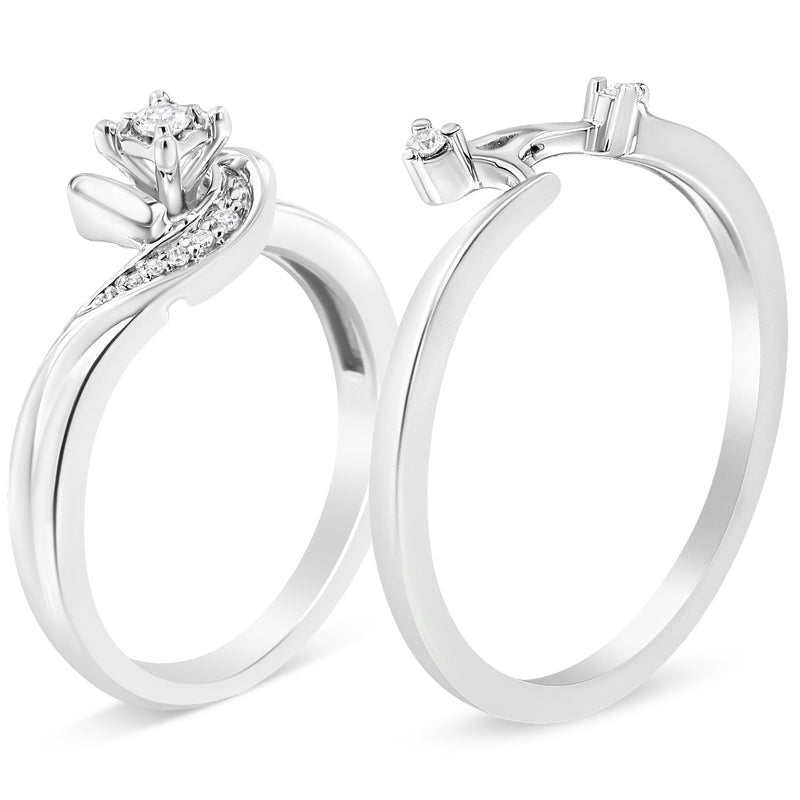 Bids.com .925 Sterling Silver 1/10 Cttw Diamond Swirl and Bypass Bridal Set Ring and Band (I-J Color, I3 Clarity) - Size 7 Rings
