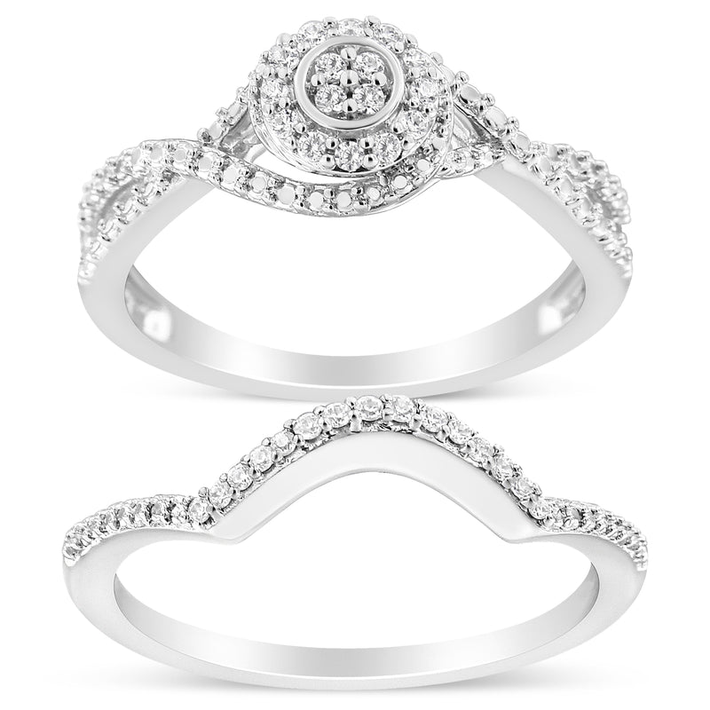 Bids.com .925 Sterling Silver 1/6 Cttw Diamond Composite Halo and Split Shank Bridal Set Ring and Band  (I-J Color, I3 Clarity) - Size 7 Rings