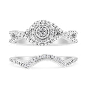 Bids.com .925 Sterling Silver 1/6 Cttw Diamond Composite Halo and Split Shank Bridal Set Ring and Band  (I-J Color, I3 Clarity) - Size 7 Rings