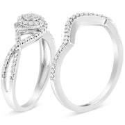 Bids.com .925 Sterling Silver 1/6 Cttw Diamond Composite Halo and Split Shank Bridal Set Ring and Band  (I-J Color, I3 Clarity) - Size 7 Rings