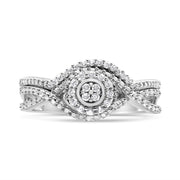 Bids.com .925 Sterling Silver 1/6 Cttw Diamond Composite Halo and Split Shank Bridal Set Ring and Band  (I-J Color, I3 Clarity) - Size 7 Rings