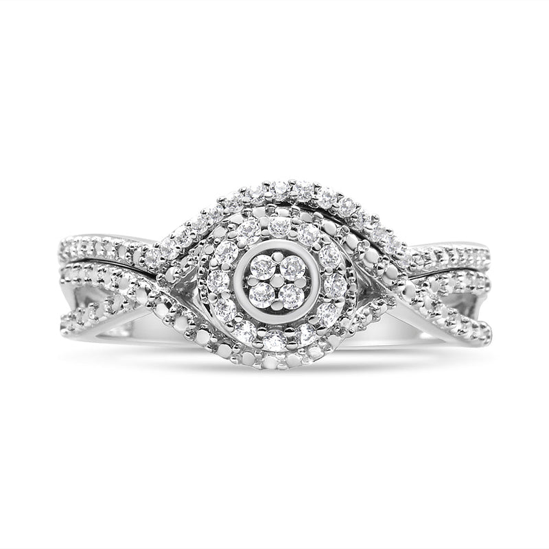 Bids.com .925 Sterling Silver 1/6 Cttw Diamond Composite Halo and Split Shank Bridal Set Ring and Band  (I-J Color, I3 Clarity) - Size 7 Rings