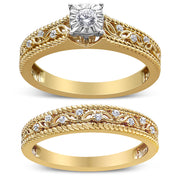 Bids.com 14K Yellow Gold Plated .925 Sterling Silver 1/5 Cttw Diamond Art Deco Style Engagement Ring Bridal Set (I-J Color, I3 Clarity) - Ring Size 7 Rings